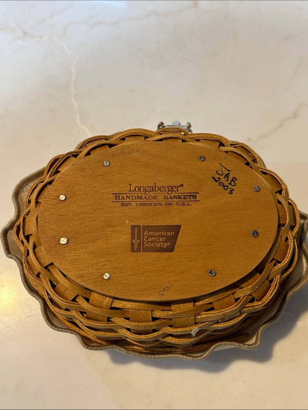 Longaberger 2003 Horizon of Hope Warm Brown Basket With Green Floral Lining - Picture 5 of 5